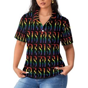 Rainbow Resist Poloshirts voor dames, korte mouwen, casual T-shirts met kraag, golfshirts, sportblouses, tops, L