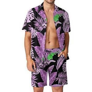 Tropische bladeren en orchideebloemen Hawaiiaanse sets voor mannen button down korte mouw trainingspak strand outfits S