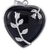 Hart steen rose bloem hanger ketting sliver kleur reiki edelstenen kristal liefde sieraden-Zwarte obsidiaan
