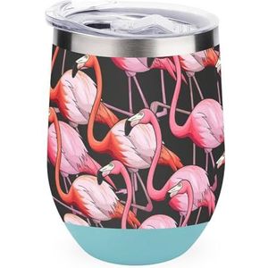 Kleurrijke Flamingo Herbruikbare Koffiekopjes Rvs Geïsoleerde Reismok Dubbele Muur Wijn Tumbler Groen-stijl