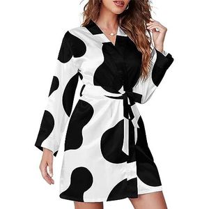 Koe Print Patroon Vrouwen Badjas Sjaal Kraag Loungewear Spa Badjas Lange Mouw Pyjama L