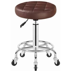 FXLUHAY Rolling Shop Kruk Manicure Stoel met Wielen, Draaibare Salonkruk Verstelbare Tekstkruk, Werkbankkruk, Massage Spa Tattoo Fotografie Kruk met PU-leer (Bruin)