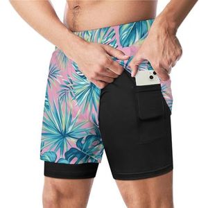Tropische Exotische Palm Bladeren Grappige Zwembroek met Compressie Liner & Pocket Voor Mannen Board Zwemmen Sport Shorts