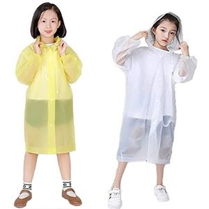 CHUANGOU 2 stuks waterdichte kinderregenjas, verdikte regencape, kinderregenpak, regenjas voor school, wandelen, fietsen (wit, geel)