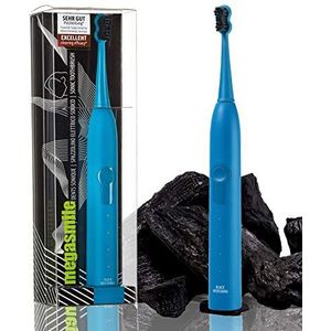 Megasmile Sonic Black Whitening Tandenborstel II Blauw, 4 Modes, ACP Houtskooltechnologie voor wittere tanden, met: Timer, Geheugenfunctie, Travel Lock