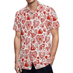 Rood hart Hawaiiaanse shirts korte mouw casual overhemd button down vakantie strand shirts 3XL