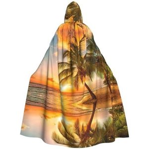 WURTON Sunset Hawaiiaanse palmboom golven print capuchon mantel unisex volwassen mantel Halloween Kerstmis capuchon cape voor vrouwen mannen