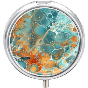 Oranje en turquoise pillendoosje 3 compartimenten reismedicijnpillenorganizer 3x per dag draagbare vitamine-organizer met spiegel kleine pillendoos voor portemonnee en zak, schattige dagelijkse