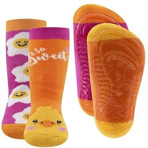 Ewers 2-pack stopper sokken met kuiken & ei motief, sokken met antislip zool voor meisjes, antislip sokken met rubberen zool, MADE IN GERMANY, 2 paar antislip kindersokken, maat 27-28