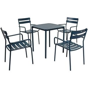 Oviala Vierkante terrastafel (70 x 70 cm) en 4 fauteuils donkerblauw