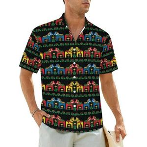 Zweeds Dalapaard Folk Patroon Heren Shirts Korte Mouw Strand Shirt Hawaii Shirt Casual Zomer T-shirt M
