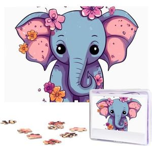 KHiry Puzzels 1000 stuks gepersonaliseerde legpuzzels bloem cartoon olifant foto puzzel uitdagende foto puzzel voor volwassenen Personaliz Jigsaw met opbergtas (74,9 cm x 50 cm)