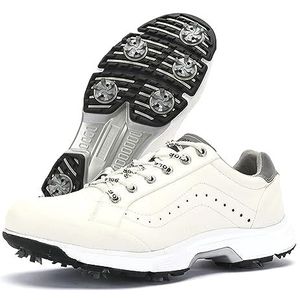 NGARY Waterdichte golfschoenen voor heren met spikes Non-slip veter-up golf sport sneakers Outdoor Fashion Trainers,Wit,48 EU