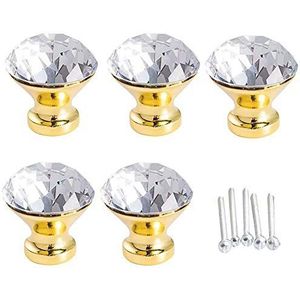 Kristallen grote deurknop, kristallen knoppen, Kastknoppen van kristalglas - 5 stuks 30 mm kristallen ladekast handgrepen (Size : 5 Pcs)