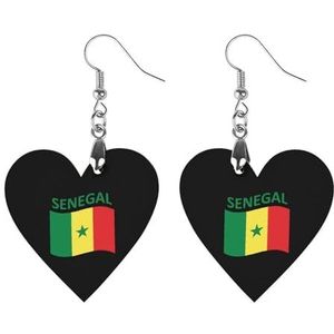 Vlag van Senegal Leuke Hartvormige Hanger Oorbellen Voor Vrouwen Lichtgewicht Houten Oorbellen Mode-sieraden Geschenken