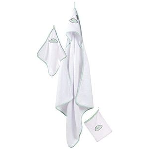 Roba Handdoekenset 'Happy Cloud', 3-delig, babywasgoed, hoogwaardige badstof, capuchonhanddoek, handdoek 30x30 cm, washandje met wolk om te baden en te onderhouden