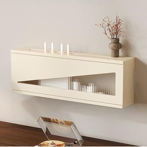 XCLOOZGL Houten Router Opslagdoos Groot Modern Stijl Kabelbeheer Zwarte Routerplank Wifi Router Opbergdoos Wandmontage of Bureau Modemorganizer Voor Thuis En Kantoor,Beigeb,100X11X21CM