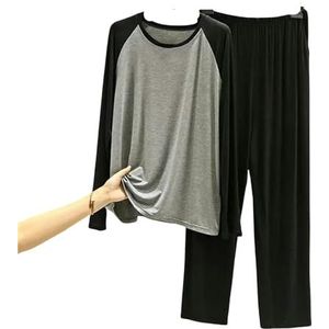 MdybF Winter Pyjama Lente Herfst Pyjama Sets Lange Mouw Mannen Modale Gezellige Nachtkleding Ronde Hals Mode Homewear Kleding Plu Size Lounge Set, Donkergrijs, 5XL