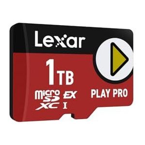 Lexar PLAY PRO MicroSDXC Express kaart 1TB, tot 900 MB/s lezen, 600 MB/s schrijven, geoptimaliseerd voor gamen, A2, hoge snelheid geheugenkaart voor handheldconsoles, switch, draagbare spelapparaten