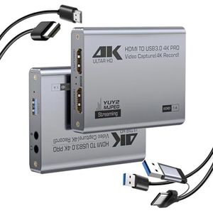4K HDMI video-opnamekaart, audio video capture kaart, USB 3.0 capture-kaart, 4K HDMI Loop-Out, 1080P 60FPS/2K 30FPS video game capture voor streaming, werkt voor PS5/Switch/camera/PC/OBS