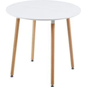 DORAFAIR Modern Houten Koffietafel Ronde Eettafel met Beuken Poten, Bijzettafel voor Woonkamer en Keuken, Witte