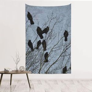 LAMAME Zwarte kraai vogels gedrukt wandtapijt muur opknoping woonkamer slaapkamer decoratieve wandtapijt