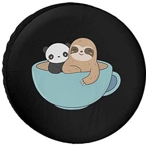 Panda And Luiaard Grappige Reservebandenhoes, weerbestendige wielbeschermers, campingdecoratie voor de meeste voertuigen