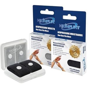 Hionfurt Reisziekte Polsbandjes voor Volwassenen en Kinderen, Reisziekte Bandjes voor Wagen- en Zeeziekte, Anti-Misselijkheid en Ochtendmisselijkheid Acupressuur Polsbandjes - 2 Paar Grijs, Zwart