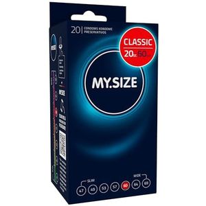 MY.SIZE Classic Condooms 60 mm breed, 20 stuks, premium condooms, extra dun, zachte en zachte condooms, dunne wand van 0,07 mm