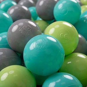 KiddyMoon 200 ∅ 7cm kinderballen speelballen voor ballenbad baby plastic ballen made in eu, lichtgroen/licht turquoise/grijs