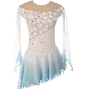 Nnnydjy Schaatspak met lange mouwen Kunstschaatsen Performance Jurk Meisjes Crystal Skate Asymmetrische Zoom Outfit Dans Ritmische Gymnastiek Turnpakjes voor Dames,Wit,11_13Years