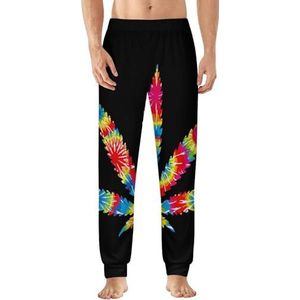 Tie Dyed Weed Leaf Herenpyjama Broek Zachte Lounge Bottoms Lichtgewicht Slaapbroek