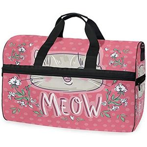 Roze kat kitty sport zwemmen gymtas met schoenen compartiment Weekender Duffel Reistassen Handtas voor Vrouwen Meisjes Mannen