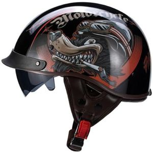 Motorfiets Half Face Helm Retro Duitse Stijl Jet Helm Met Zonneklep Skull Cap Motorfiets Open Face Helm Voor Mannen Vrouwen ECEDOT Goedgekeurd Voor Cruiser Scooter 5,L:59-60CM