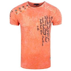 Rusty Neal Heren T-shirt Oxid Washed Vintage 'ORIGINAL NOS' T-shirt heren knoopsluiting ronde hals stretch 195, oranje, XL