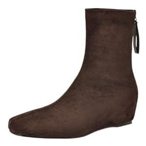 Enkellaarsjes For Dames In Grote Maten Retro Middeleeuwse Laarzen Klassieke Chelsea Korte Laarzen Suède Laarsjes Met Rits Elegante Vierkante Neus Ankle Boots For Feestjes(Brown,43 EU)