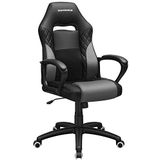 SONGMICS Gaming Chair, bureaustoel met wipfunctie, Racing Chair, ergonomische, S-vormige rugleuning, goed voor de lendenwervelkolom, tot 150 kg draagvermogen, kunstleer, zwart-grijs OBG38BG