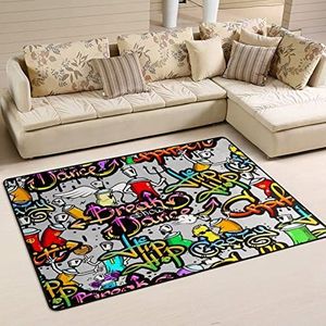 Vloerkleed 100 x 150 cm, hiphop art flanellen mat tapijt grote tapijten voor slaapkamer antislip welkomstmat, voor slaapkamer, strand