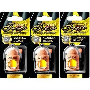 AREON Fresco auto vanille zwart geur glas geurflacon set flacon hout set hangende hanger spiegel 4 ml (pak x 3)