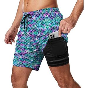 Kleine Leuke Zeemeerminnen Patroon Heren Zwembroek Sneldrogende 2 in 1 Strand Sport Shorts met Compressie Liner En Pocket