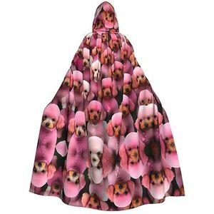 FRGMNT Roze poedels honden print mannen capuchon mantel volwassen cosplay mantel kostuum, cape Halloween aankleden, capuchon uniform