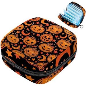 MUOOUM Heldere Halloween Pompoen Maan Maandverband Opbergtas Draagbare Menstruatie Tas Voor Vrouwen Tiener Meisjes Menstruatie Cup Pouch Nursing Pad Houder