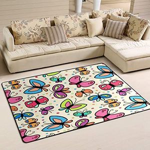 Gebied tapijten 100 x 150 cm, kleurrijk vlinderpatroon woonkamer tapijt antislip welkomstmat decoratie flanel mat tapijt, voor ingang, binnen en buiten