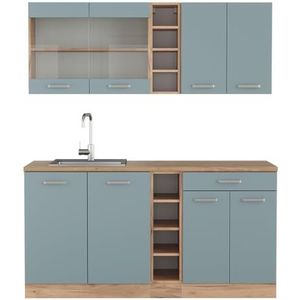 Vicco Kitchenette R-Line Solid eiken blauw grijs 160 cm moderne keukenkasten keukenmeubel
