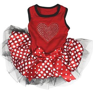Petitebelle Puppy kleding hond jurk Valentine hart zwarte top Polka Dots Tutu (klein, pailletten hart)