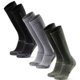 DANISH ENDURANCE Wandelsokken met Merino Wol, Kniehoogte, Warme Wintersokken, voor Dames & Heren, 1 of 3 Paar Meerkleurig (1xZwart, 1xLichtgrijs, 1xGroen) 39-42