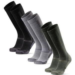 DANISH ENDURANCE Wandelsokken met Merino Wol, Kniehoogte, Warme Wintersokken, voor Dames & Heren, 1 of 3 Paar Meerkleurig (1xZwart, 1xLichtgrijs, 1xGroen) 39-42
