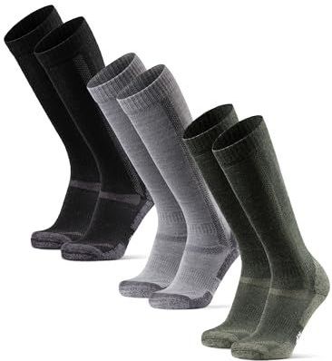 DANISH ENDURANCE Wandelsokken met Merino Wol, Kniehoogte, Warme Wintersokken, voor Dames & Heren, 1 of 3 Paar Meerkleurig (1xZwart, 1xLichtgrijs, 1xGroen) 39-42