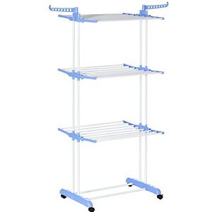 HOMCOM Wasrek - Staand Droogrek - Blauw - Staal - 4 Niveaus