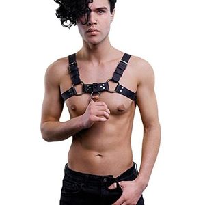Gothic Punk Mannen Lederen Lace-Up Jarretel Borst Vest Tops Bar Body Harnas Kostuums Decoratie, Zwart, L
